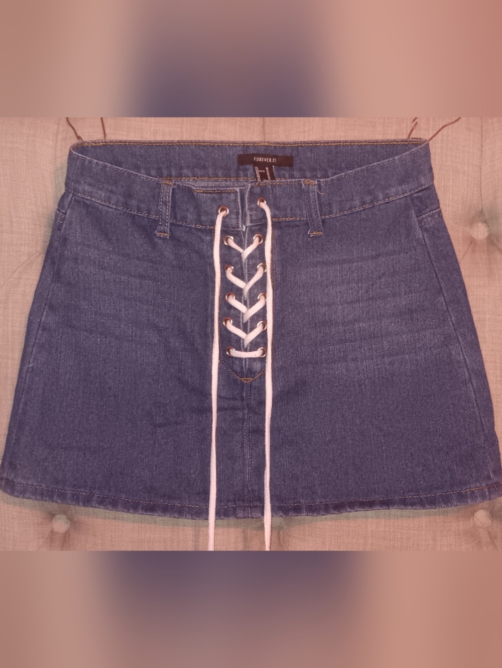 Forever 21 Blue Denim Lace-up Mini Skirt Size: M
